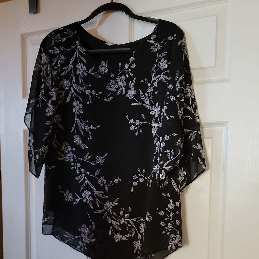Black Asymmetrical Boxy Blouse with 3/4 Sleeves